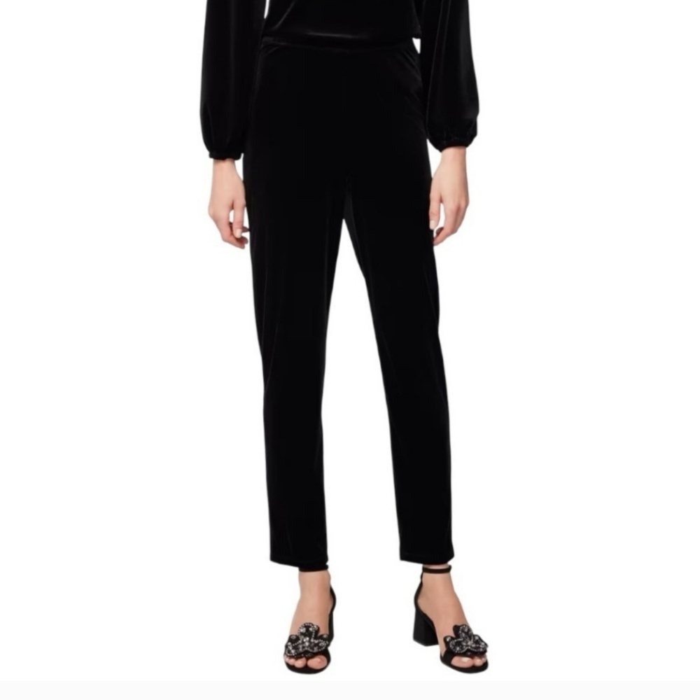 Chico's Black Velvet Pull On Pants Tapered Leg Office Travel Night Out US16